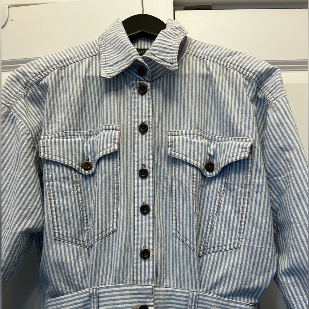 Karen Alexander vintage blue and white striped midi shirtwaist dress size 8 - Picture 6 of 12